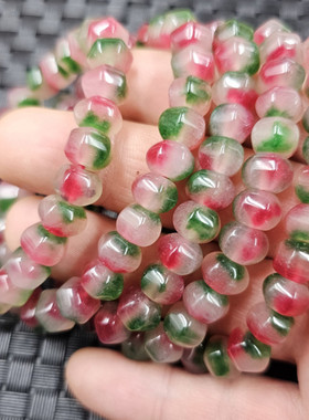 西瓜红多棱珠玉石手链粉色