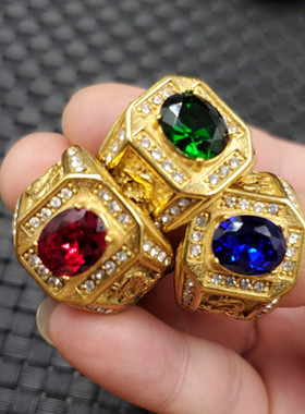 新款精美冰种宝蓝色锆石戒指鸡血红锆石镶钻戒指饰品戒指大号戒指