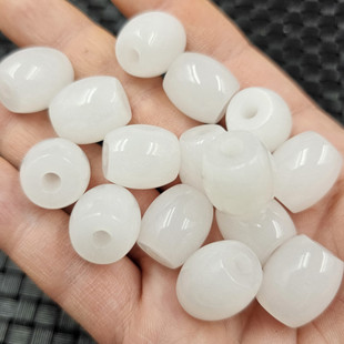 .新疆和田白玉大孔路路通玉石挂件金丝玉羊脂白手链项链饰品吊坠