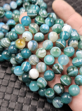 海蓝色缠丝玛瑙圆珠玉石手链1