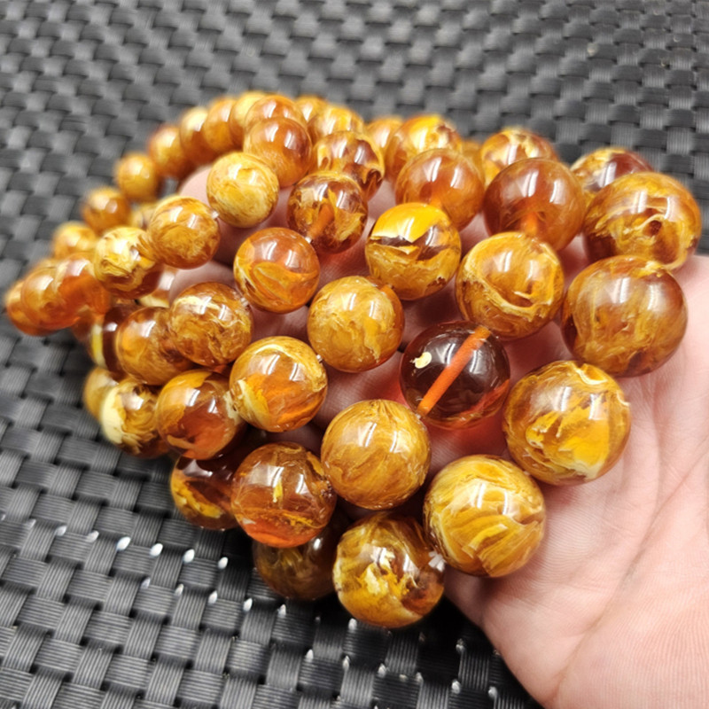 荧光仿蜜蜡圆珠手链仿老蜜蜡手链花蜜蜡20毫米手链手串手饰手环