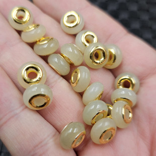 和田玉大孔平安扣玉石散珠青白色玉扣隔片隔珠饰品配件手工玉珠子