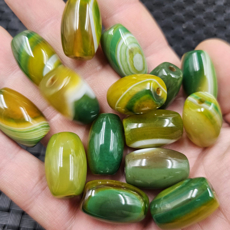 果绿缠丝玛瑙路路通玉石散珠绿玉髓勒天珠桶珠饰品配件手工玉珠子