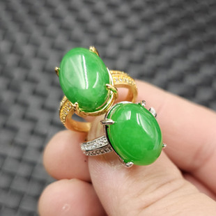 翡翠玉干青蛋面玉石戒指祖母绿满绿活口戒指男女通孔戒指玉指环