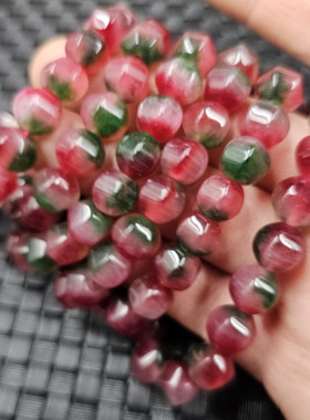 西瓜红六棱珠玉石手链枚红色