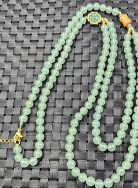包邮6毫米东陵玉圆珠项链草绿色