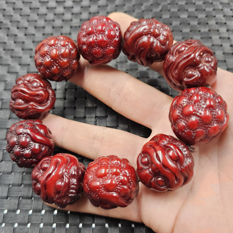 人造蜜蜡金蝉手链红色金蝉仿古手链男女同款手串手饰鸡血红手环