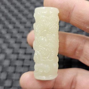 新疆和田方解石玉龙柱玉石挂件黄白色生肖龙吊坠项链坠玉坠