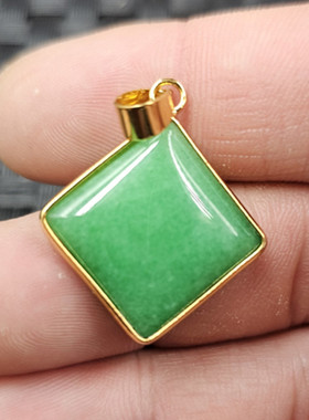 翡翠玉干青方形平安牌玉石挂件