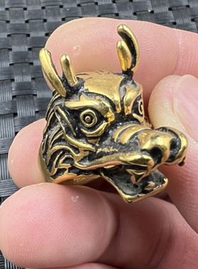 文玩复古戒指合金戒指金色生肖龙戒指龙头戒指复古手饰指环