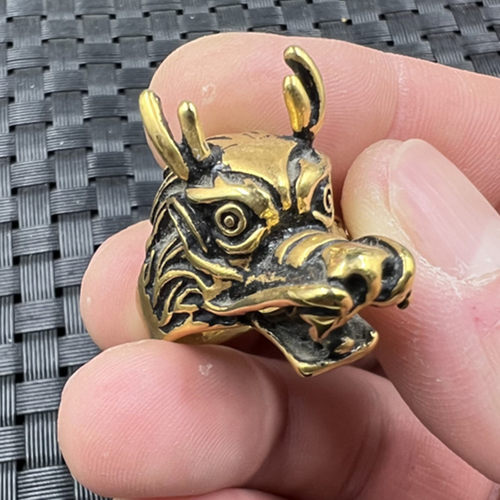 文玩复古戒指合金戒指金色生肖龙戒指龙头戒指复古手饰指环