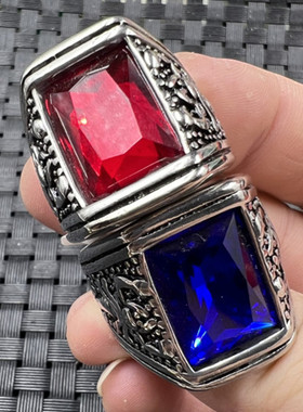 玉石戒指冰种锆石戒指宝蓝色锆石戒指鸡血红无事牌戒指橄榄绿戒指