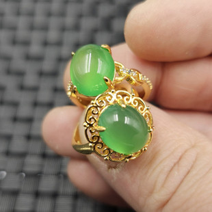 包邮冰种绿玉髓水滴玉石戒指绿玛瑙活口戒指心形玉指环碧绿色戒指