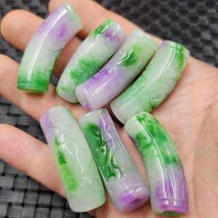 翡翠玉紫罗兰弯管玉石散珠干青绿飘花大孔路路通手链项链饰品吊坠