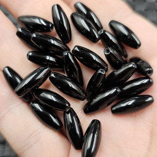 黑玛瑙米珠玉石散珠黑玉髓椭圆勒子桶珠手链项链饰品配件玉珠子