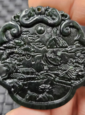 新疆和田墨玉山水玉石挂件