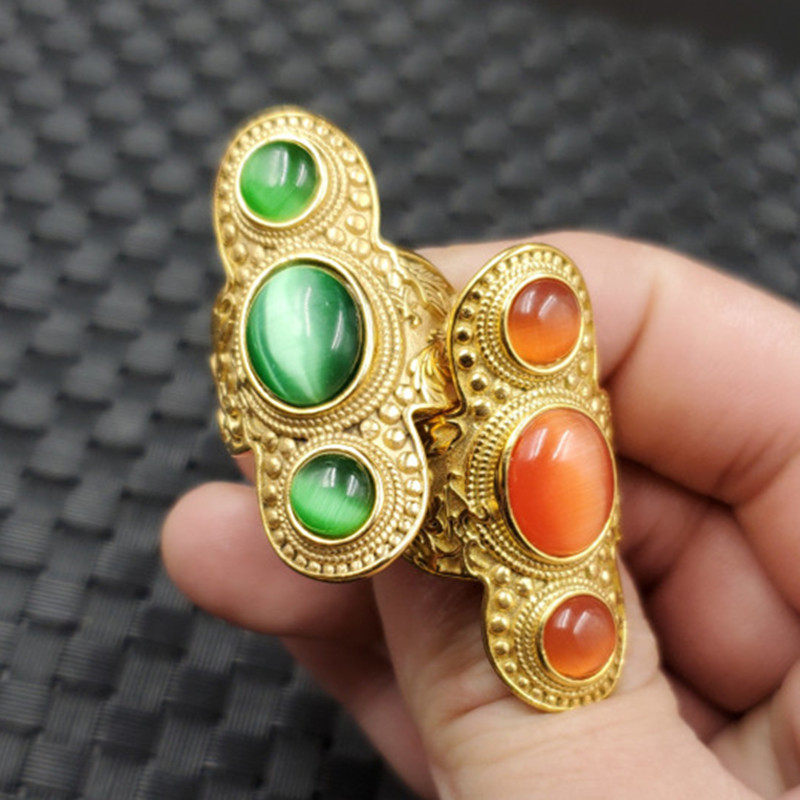 苹果绿戒指橘色个性款猫眼石