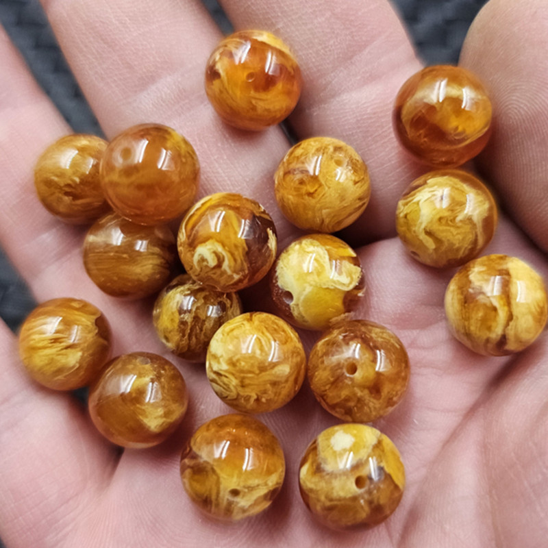 荧光仿蜜蜡圆珠散珠老蜜蜡花蜜蜡圆珠diy饰品配件手工珠子