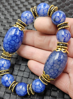 龙鳞冰花玛瑙勒子玉石手里蓝色