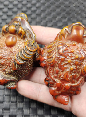 人造蜜蜡金蝉手把件橘红色仿古