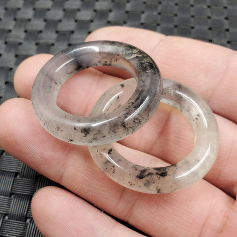 新款天然玉石冰种岫玉圆环吊坠青花岫玉平安环吊坠玉坠项链坠