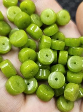 橄榄绿平安扣玉石散珠黄绿色石英岩玉玉扣算盘珠隔片隔珠饰品珠子