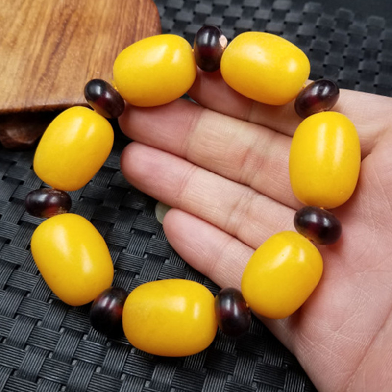 新款精美仿鸡油黄蜜蜡桶珠手链老蜜蜡路路通手链蜜蜡手串