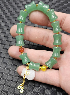 东陵玉竹节玉石手链草绿色