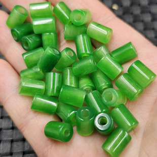 台湾碧玉路路通玉石散珠菠菜绿大孔桶珠项链配件珠阳绿饰品珠子