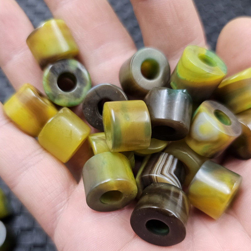 仿古玛瑙大孔路路通玉石散珠黄绿玛瑙直筒直柱手链佛珠饰品配件珠