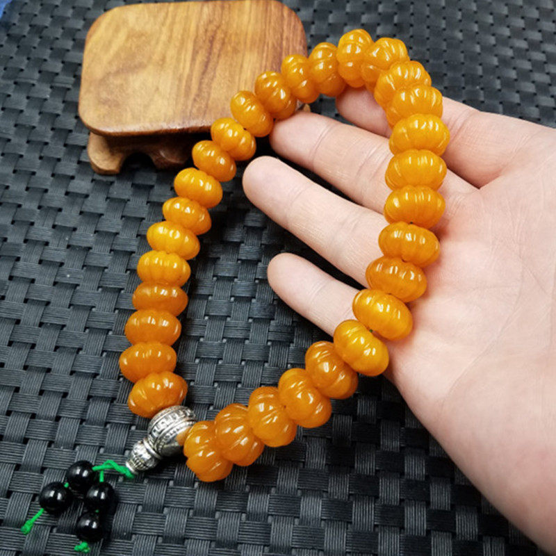 新款精美天然玉石优化黄龙玉佛手手持南瓜珠佛珠玉石念珠手把件