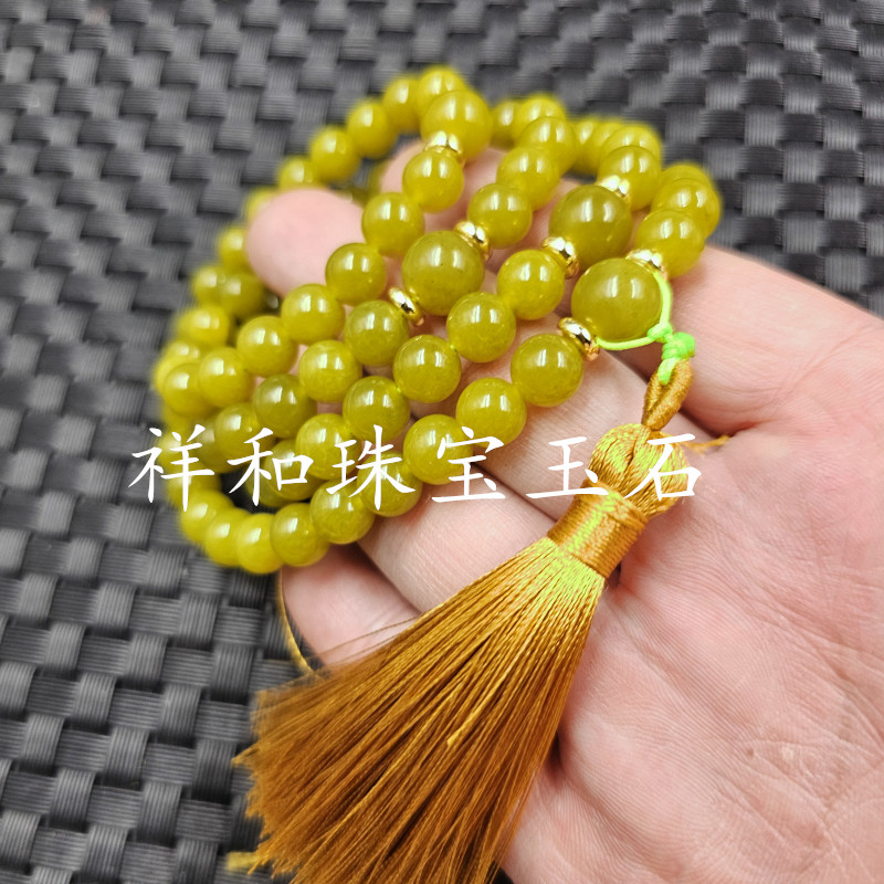 橄榄绿岫玉圆珠玉石手链6毫米圆珠108颗手链多圈手串佛珠念珠手持
