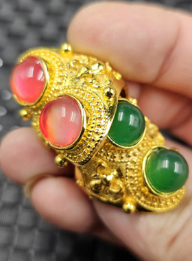 宝蓝色感温石仿玉石戒指