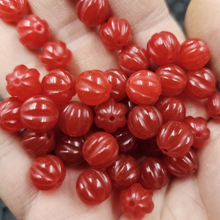 鸡血红南瓜珠玉石散珠红色石英岩玉福瓜圆珠手链项链饰品配件珠子