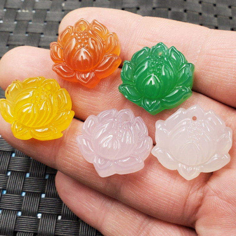 玉石挂件冰种白玉髓莲花挂件红玛瑙莲花吊坠碧绿色雪莲花手链坠