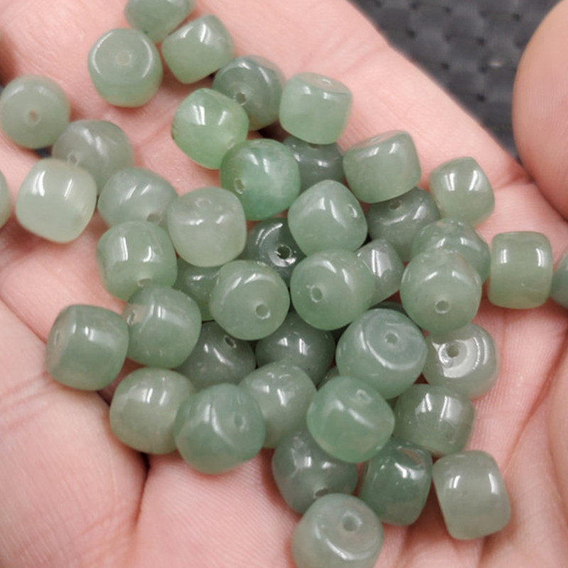 玉石散珠东陵玉桶珠散珠石英岩玉路路通散珠草绿色珠子耳环珠配件