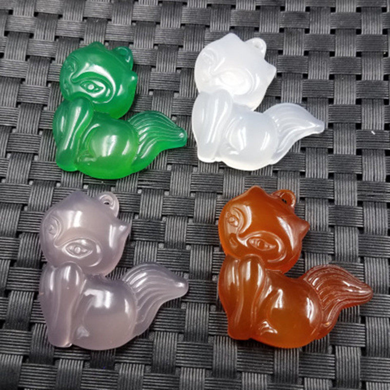 天然玉石a货冰种白玉髓狐狸挂件粉玉髓玛瑙狐狸吊坠红玛瑙吊坠