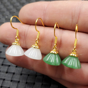 饰品耳环仿和田玉莲蓬耳环仿碧玉耳环羊脂玉耳环白玉耳环碧绿耳坠
