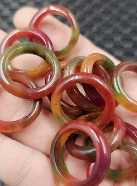 西瓜红玉石戒指橘红石英岩玉