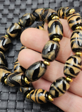 复古虎牙天珠桶珠玉石手链