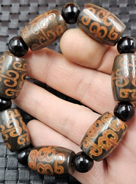 复古玛瑙回纹珠玉石手链咖啡色