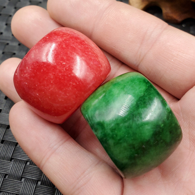 精美天然玉石干青戒指鸡血红加宽玉石扳指饰品戒指阳绿满绿扳指