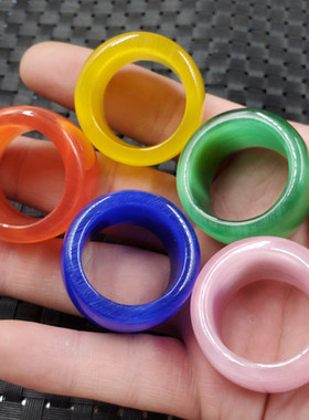 玉石扳指粉色猫眼石戒指宝蓝色戒指大号墨绿色猫眼石戒指橘红戒指