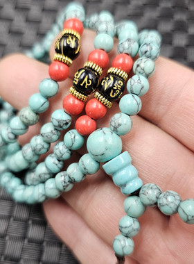 仿蓝松石仿玉石手链天蓝色