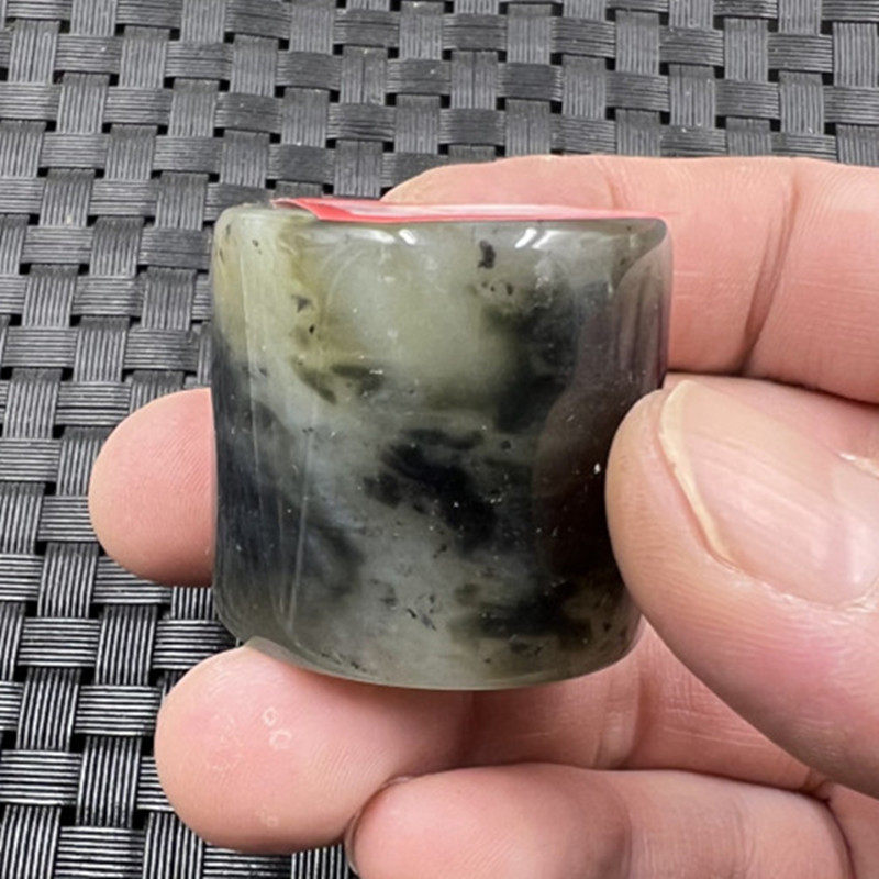 玉石扳指青花岫玉扳指水墨色岫玉大号扳指加宽扳指文玩玉指环手饰