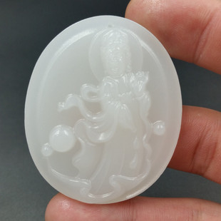 正品a货天然玉石新疆白玉观音玉挂件阿富汗玉散花观音吊坠玉牌子