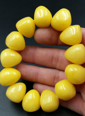 高档精美浅黄色老蜜蜡手串