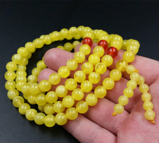 二代仿蜜蜡圆珠手链8毫米浅黄色仿蜜蜡圆珠手链108颗多圈手链