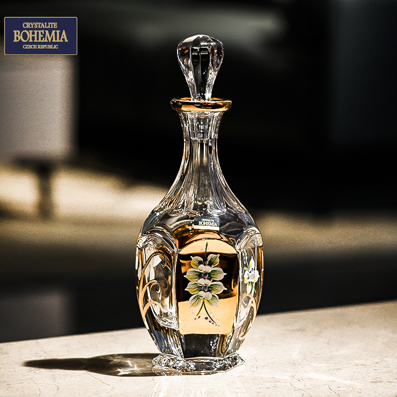 捷克BOHEMIA进口高档轻奢手工珐琅高端带盖红酒醒酒器酒樽洋酒瓶
