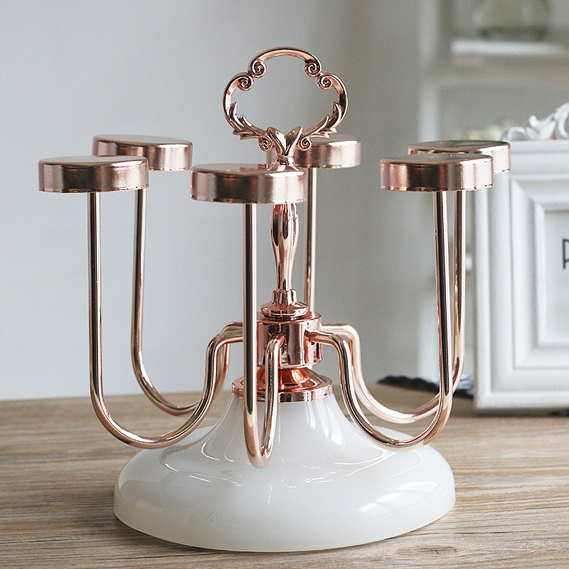 欧式简约旋转晾架沥水杯玻璃杯架子家用6头倒挂啤酒洋酒杯置物架